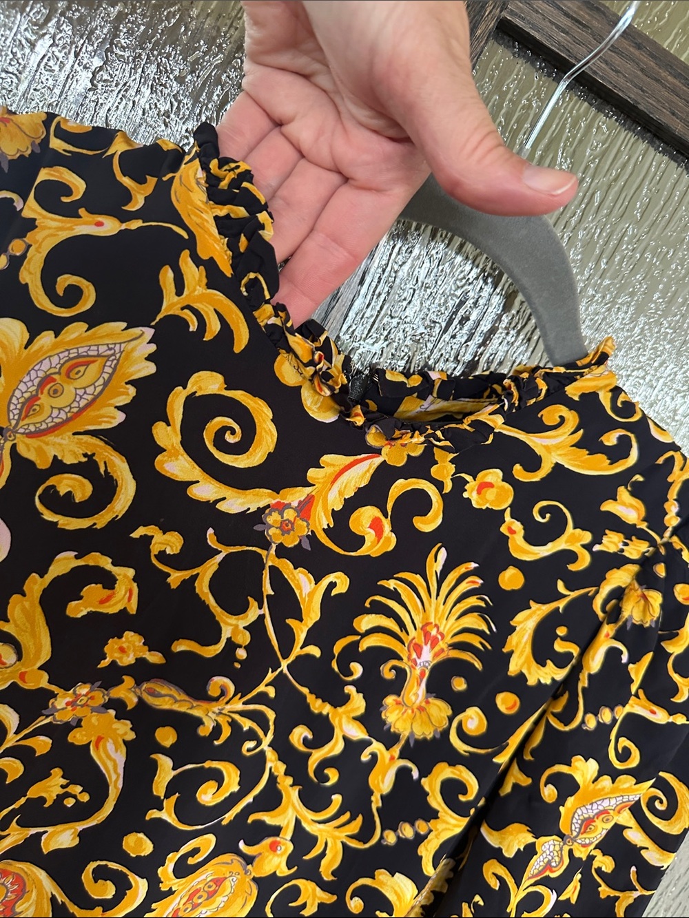 RHODE Felix Dress Black & Gold Floral Midi Dress with Ruffle Hem Sz 10 - Picture 14 of 17